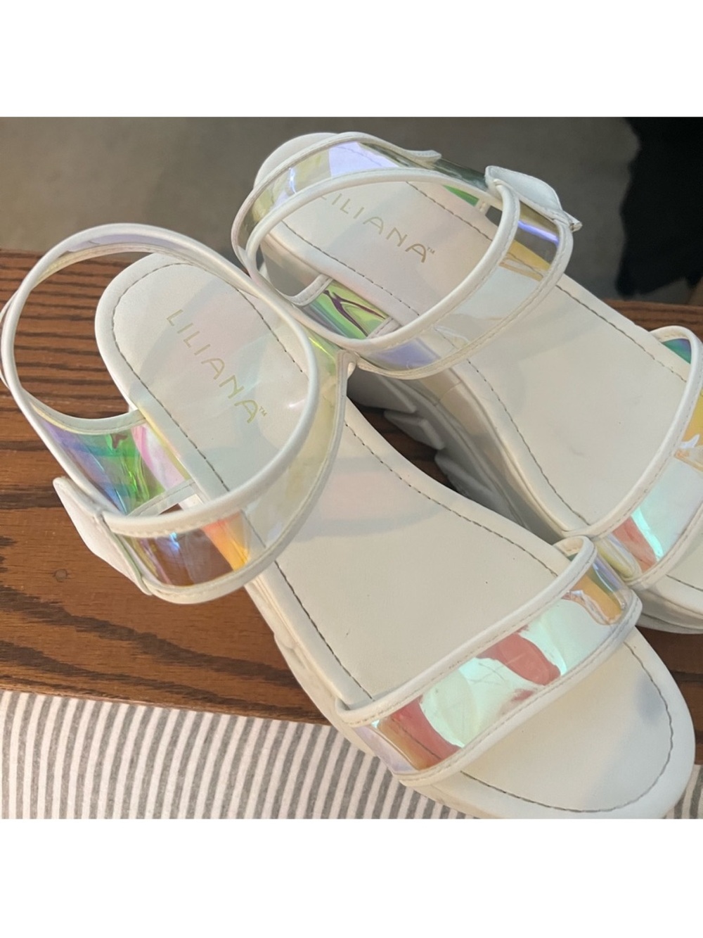 Liliana White Platform Sandals with Iridescent Straps - Picture 10 of 12